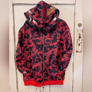 NWT New RARE Bape Red and Black Camo SHARK Zip Up Sweater